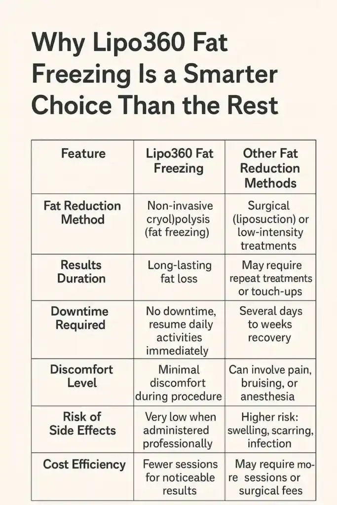 Is it possible to permanently freeze fat cells? 2 Table showing benefits of fat freezing to remove fat cells Royal Leamington Spa from Lipo 360