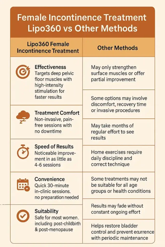 Comprehensive Guide To Female Incontinence Treatment Options 1 Table showing benefits of incontinence treatment Royal Leamington Spa