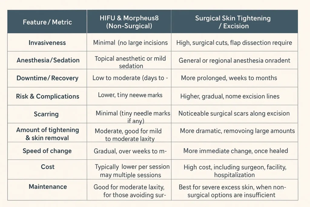 The Science of Skin Tightening 2 Table of skin tightening Royal Leamington Spa benefits compared to surgical options