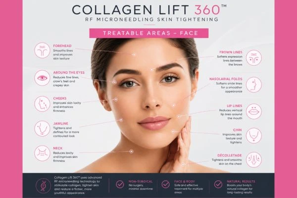 Collagen Lift 360 Royal Leamington Spa to show areas of the face